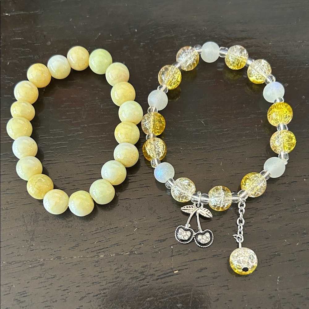 Yellow and Silver Beaded Bracelet Set